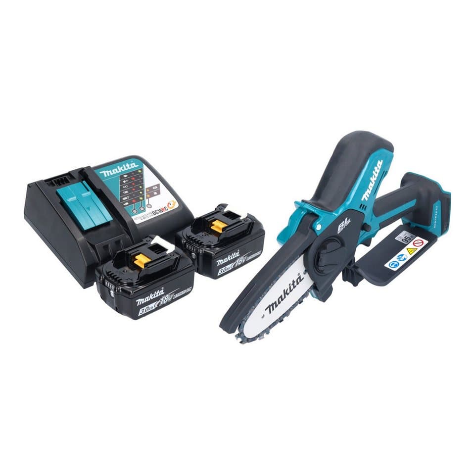 Makita Benzin-Kettensäge DUC 101 RF201 18 V 10 cm Brushless + 2x Akku 3,0 Ah + Ladegerät