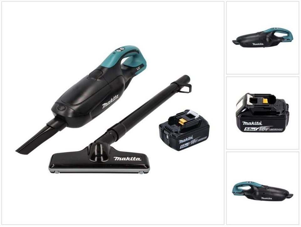 Makita Akku-Handstaubsauger DCL 182 T1 B Akku Staubsauger 18 V Schwarz + 1x Akku 5,0 Ah - ohne La